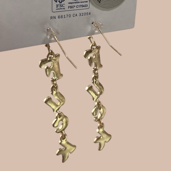 NWT Urban Outfitters Gold Dangly F*%k Earrings - Picture 3 of 4